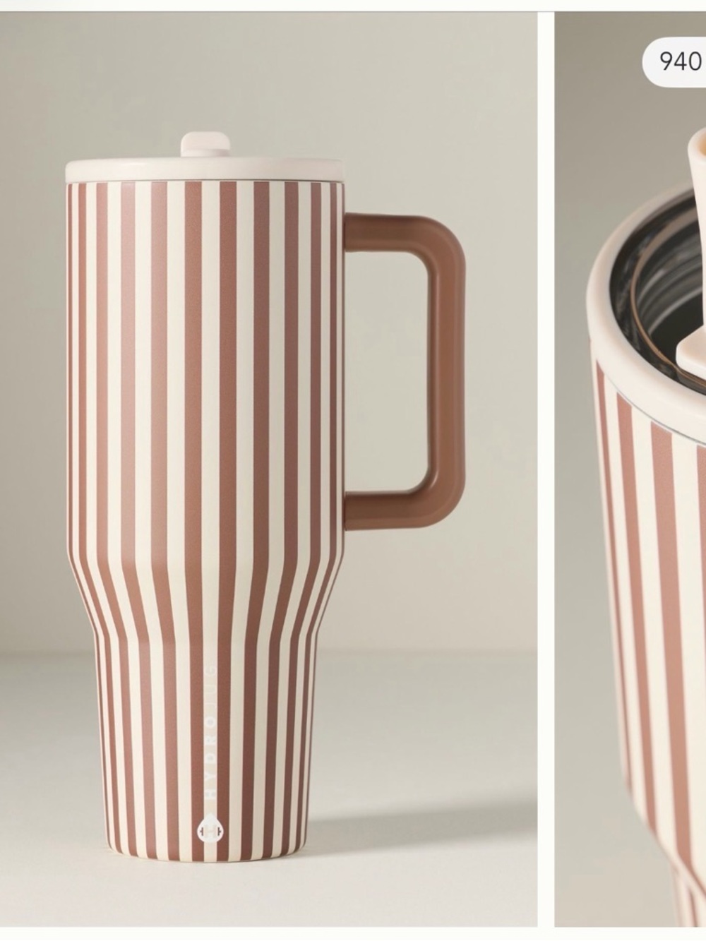 HydroJug Striped Travel Mug - Pink and Cream